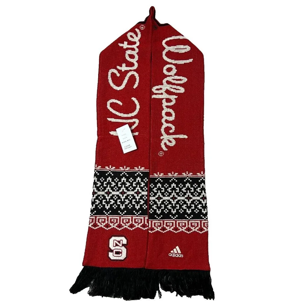 Adidas Unisex One Size Red Black NCAA North Carolina State Wolfpack Scarf‎ NWT